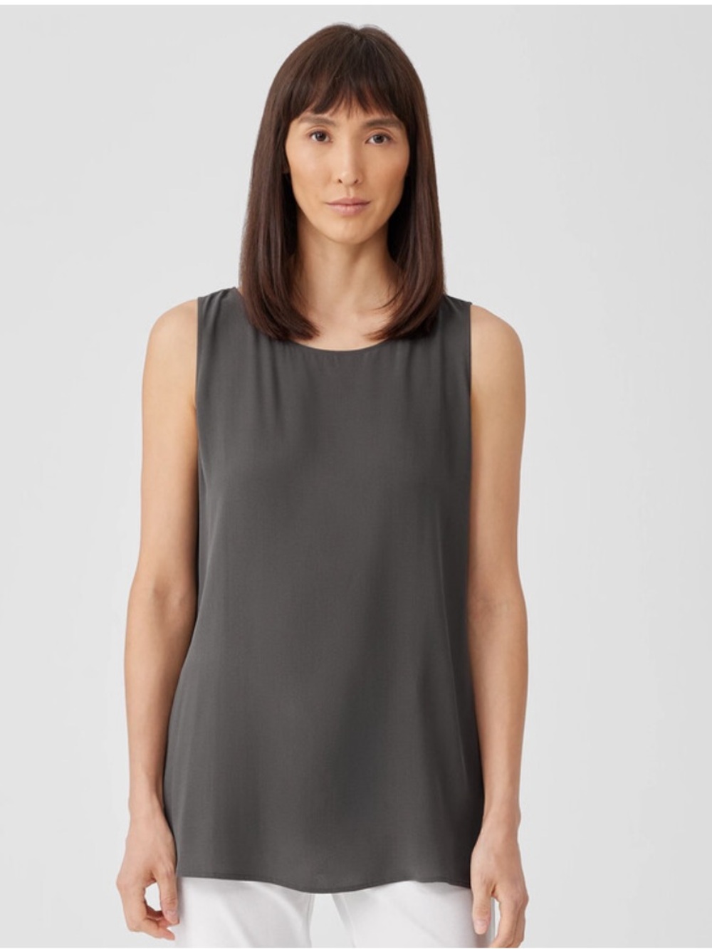 Eileen Fischer Silk Georgette Crepe Ballet Neck Long Tank size medium Grove